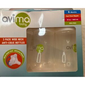 Avima Baby /3 Pack Wide Neck Anti-Colic Bottles/9 Oz. / 6+ Month.